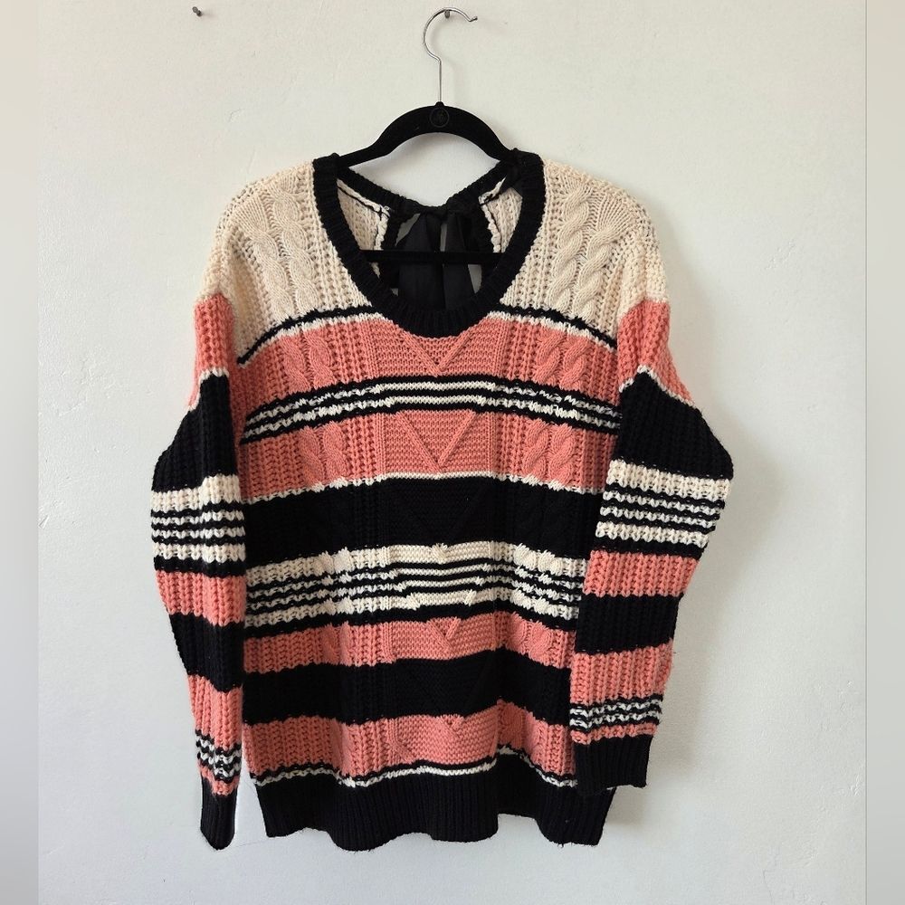 Torrid 00 Chunky Knit Sweater Pink Stripe Twee Academia Preppy Old Money Large